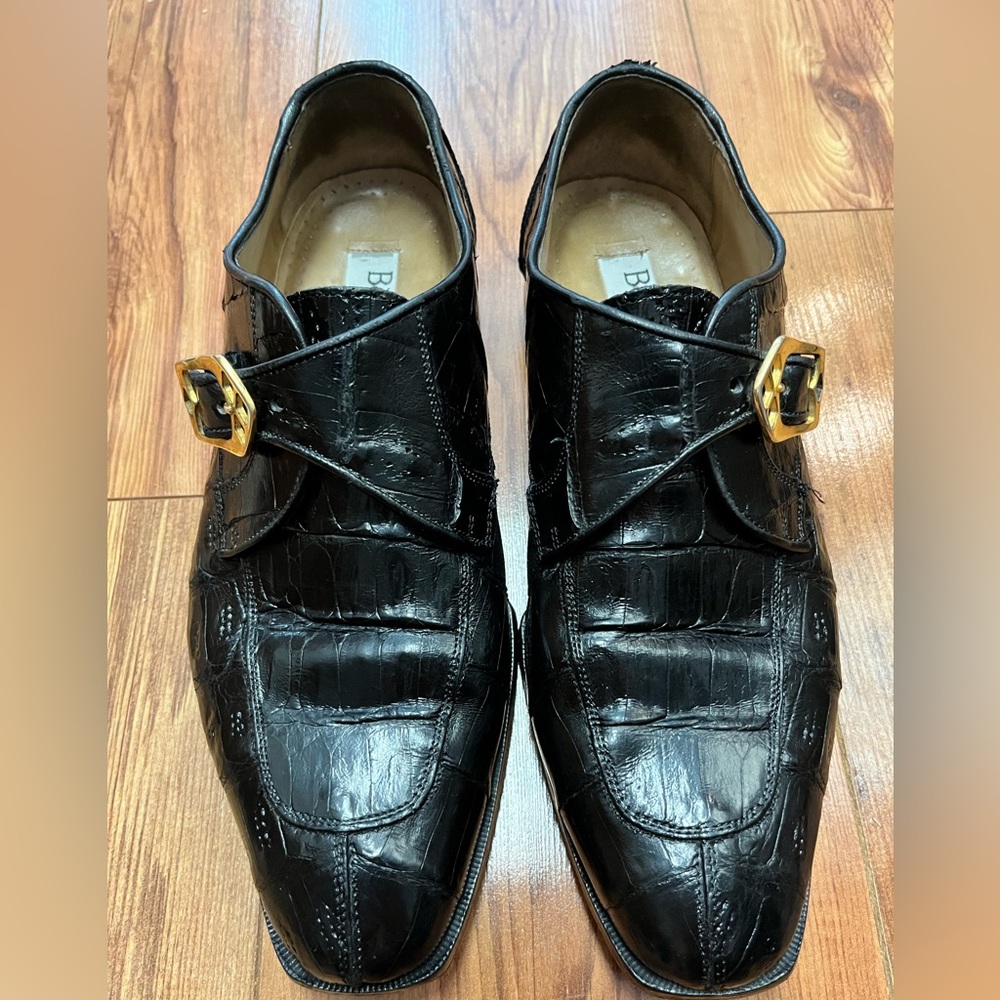 Belvedere Florence Mens Black Handmade Italian All Leather Monk Strap Shoes